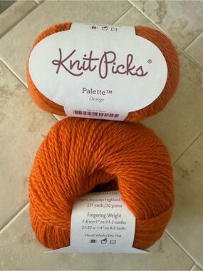 Knit Picks Palette Fingering Weight Yarn - Orange 2 Balls